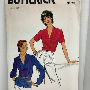 Butterick 3027 Misses Button Front Blouse with Notched Collar Sewing Pattern Loose Fit Sleeve Variations Size 12 UNCUT FF