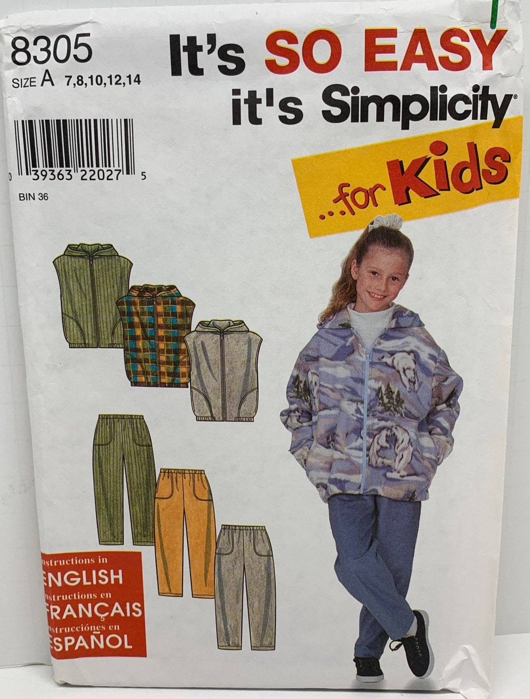 Simplicity 8305 Girls Jacket Vest and Pants Sewing Pattern Back to