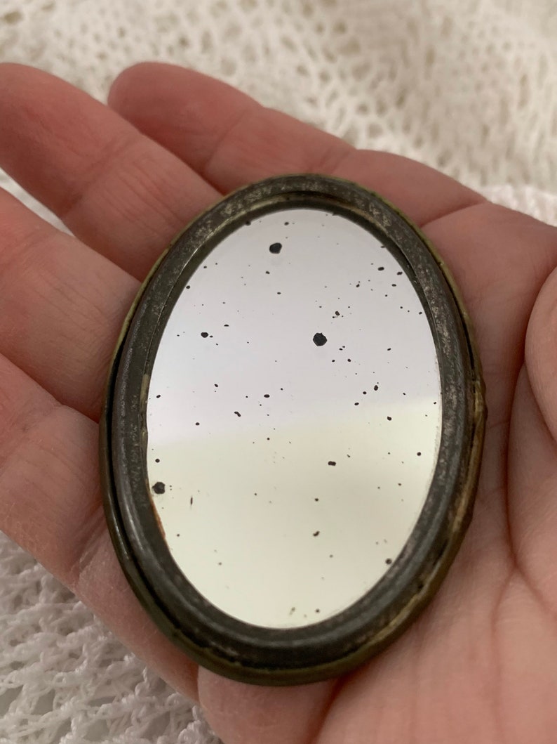 Vintage Photograph Framed Purse Mirror Black and White Circa 1950s