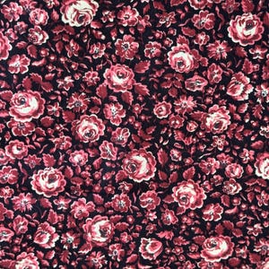 Pink Floral Cotton Calico Fabric VIP Cranston Pink Flowers on Black Background Choose Length