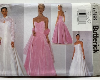 Butterick 6388 Bridal Gown Wedding Dress,  Jacket and Stole Sewing Pattern Flared Dress Bridesmaid Dress Sizes 6-10, 12-16 or 18-22 UNCUT FF