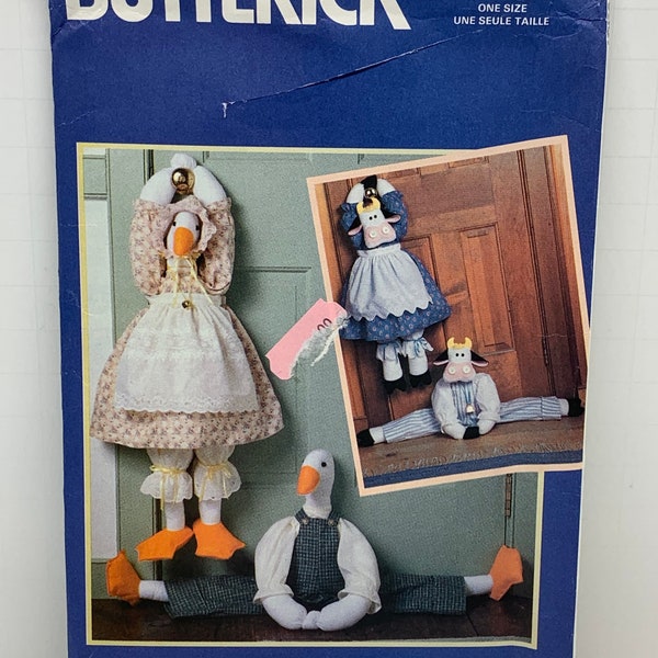 Plush Stuffed Duck and Cow Door Draft Stop Dodger Sewing Pattern Butterick 4779 Hangs on Doorknob for Storage UNCUT FF