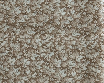 Tan CALICO Cotton Fabric VIP Cranston Leaves and Tiny Flowers All Over BTY