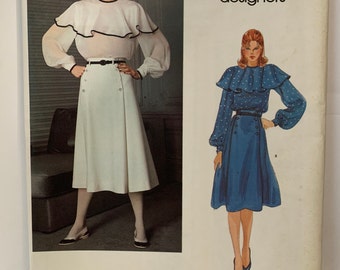 Vogue 2733 Sewing Pattern 1980s Anne Klein American Designer Blouse and Skirt Dress Capelet Size 14 UNCUT FF
