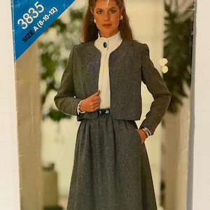 Vintage Butterick See & Sew 3835 Misses Jacket and A-Line Skirt Suit Sewing Pattern Dirndl Style Size 8-10-12 UNCUT FF