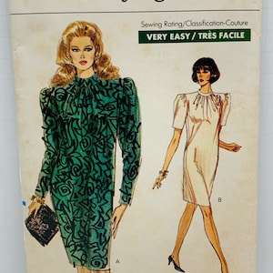 Vintage Vogue 7349 Misses Tapered Dresses with Gathered Neckline  Sewing Pattern Sizes 8-10-12 Cut to Size 12 Complete