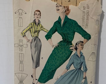 Vintage 1950s  Butterick 7953 Misses Quick and Easy Blouse and Skirt Sewing Pattern 3 Styles Slim or Full Skirt Sz  14 Bust 34 UNCUT FF