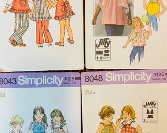Vintage 1970s Girl’s Dresses Jumper Tops Pants Shorts  Panties Bloomers Sewing Patterns Choose Simplicity 6910 8043 8091 8048 Size 3 UNCUT