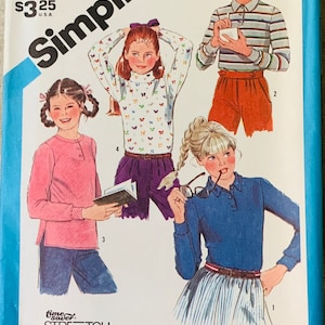Vintage 80s Long Sleeve Knit Tops Shirts Sewing Pattern Simplicity 6556 Neck Variations Sewing Pattern Sizes 7-8-10 UNCUT FF
