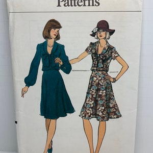 Vintage 70s Misses Dress with Collar and Bow Tie Sewing Pattern Short or Long Sleeves Modest Size 14 Bust 36 UNCUT FF