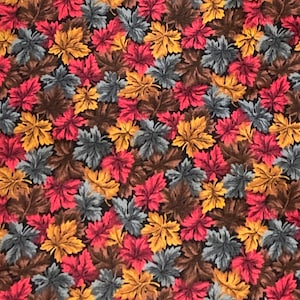 Vintage VIP Cranston Autumn Leaves Cotton Fabric Fall Colors Sold by the Yard Red Gold Brown Blue-Gray