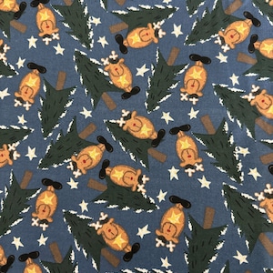 Pine Trees Moose Reindeer and Stars Christmas Fabric Cotton Textile at Film QSQ Choose Length
