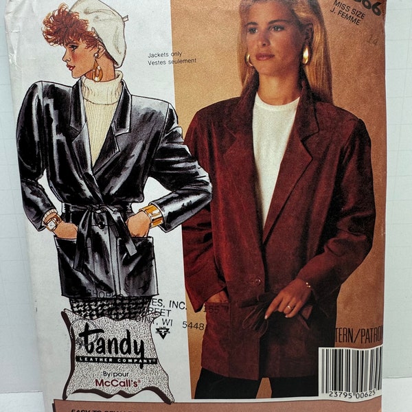 McCall’s 3366 Misses Leather Jacket and Belt Sewing Pattern Tandy Leather Company Size 14 Bust 36 UNCUT FF