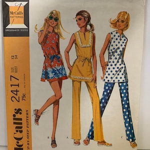 Vintage 1970s McCall’s 2417 Top and Pants Sewing Pattern 2 Styles Womens Misses Junior Size 12 Bust 34 UNCUT FF