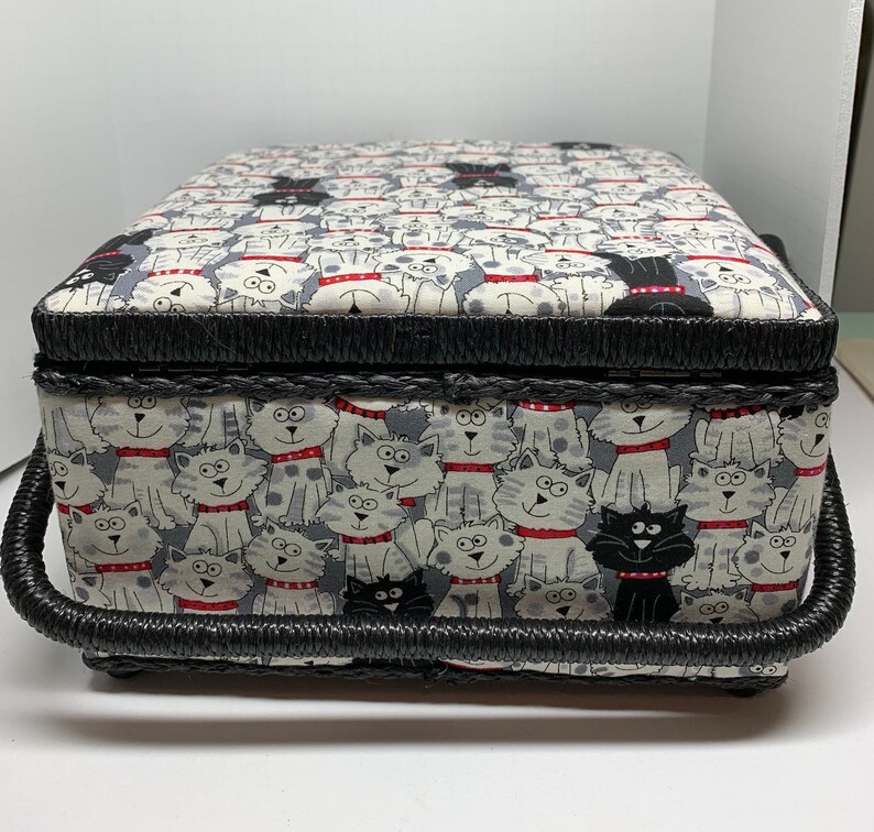 Vintage Fabric Sewing Box Kitty Cat Pattern Snap Close With Etsy