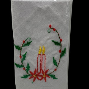 Vintage Embroidered Christmas Handkerchief 100% Cotton Hanky Hankie New Old Stock Made in Taiwan