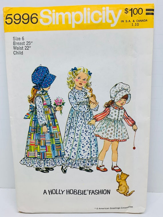 Vintage 70s Simplicity 5996 or 6910 Girl's Holly Hobbie Dress