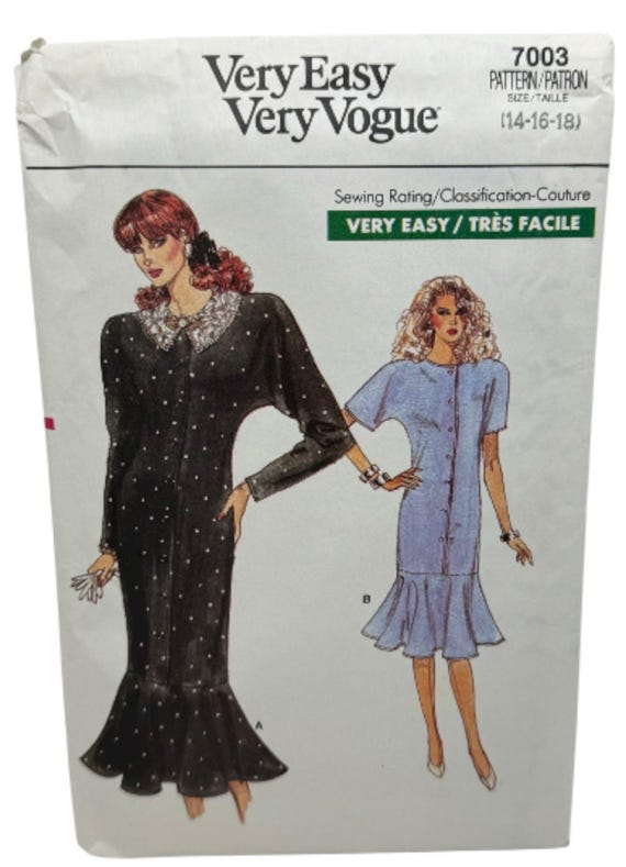 Very Easy Vogue 7003 Misses Straight Dress with Flounce Hem Sewing Pattern  Sizes 14-16-18 UNCUT FF