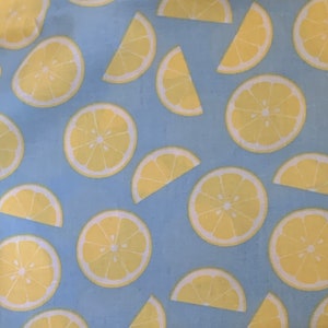 Light Blue Background with Lemons Cotton Fabric Quilt Quality  Sold by the Yard