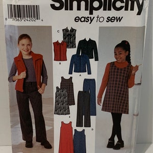 Simplicity 9345 Girls Vest or Jacket Jumper Dress & Pants Sewing Pattern Back to School Wardrobe Sizes 7-16 UNCUT FF