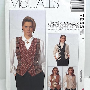 McCall’s 7255 Misses Fitted Vest Sewing Pattern Nancy Zieman Size 16 UNCUT FF