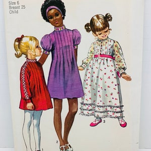 Vintage 1970s Girl’s Dress in Two Lengths Sewing Pattern Cottagecore Simplicity 9092 Size 6  UNCUT FF