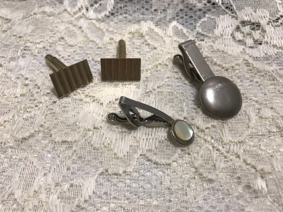 Lot of Vintage Men's Tie Clips and Goldtone Cuff Links Etsy