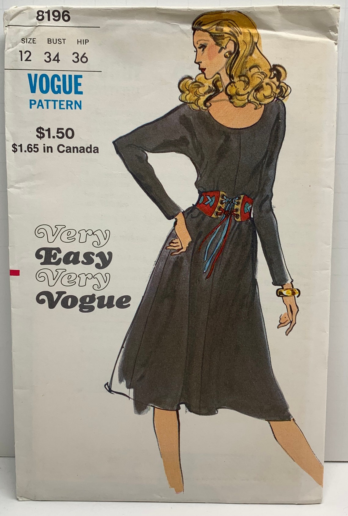 Vintage Very Easy Very Vogue 8196 Flared Dress Sewing Pattern Etsy