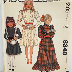 Vintage 1980s Girl’s Ruffled Prairie Dress in Two Lengths Cottagecore Sewing Pattern  Long or Short Size 7 Chest 26 UNCUT FF