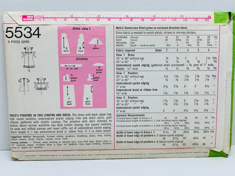 Girls Cottagecore Ruffled Dress and Pinafore Sewing Patterns Vintage 1970s Apron Dress Simplicity 5383 or 5534 Size 5 UNCUT FF image 7