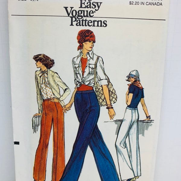 Vintage 1970s Vogue  9413 Misses High Waisted Straight Pants Sewing Pattern Choose Waist 26.5 or 28 UNCUT FF