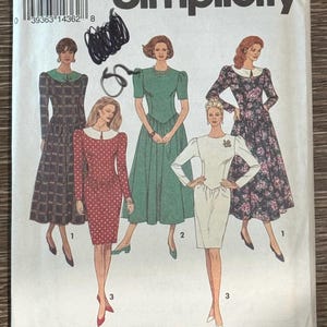Einfachheit 8537 Misses Kleid mit schmalem oder vollem Rock Schnittmuster Kragen und Ärmel Optionen Größen 18-20-22 UNCUT FF