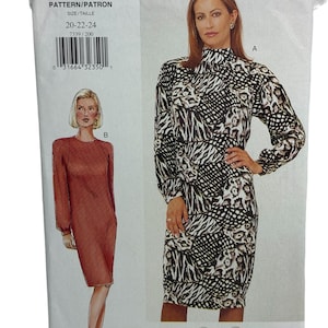 Vogue 7339; Misses and Petite Tapered Dress with Jewel or High Neckline Sewing Pattern Sizes 20-22-24 UNCUT FF