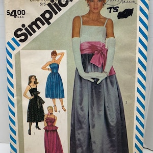 Misses Evening Gown or Dress Vintage 1980s Sewing Pattern Simplicity 6211 Strapless or Spaghetti Straps Full Skirt Size 12 Bust 34 UNCUT FF