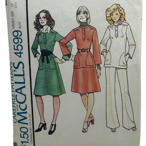 May include: Vintage sewing pattern for a dress, top, skirt, and pants. The pattern is McCall's 4599 and costs $1.50. The pattern is for misses' sizes 10 and has a bust measurement of 32 1/2 inches.