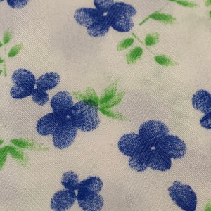 Floral Cotton Fabric Violets Blue Flowers Quilt Shop Quality White Background Quilt Back Vintage 1970s