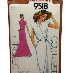 Sukienka Simplicity 9518 z kopertowym przodem w 2 długościach, wykrój Cathy Hardwick Misses, rozmiar 14