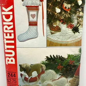 Butterick 244 Wzór do szycia na Boże Narodzenie, spódniczka choinkowa, bombki, Święty Mikołaj, elf, konie, serca, świnia, prymitywne ozdoby, NIEPOCINANE