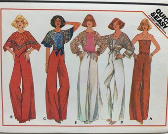 Vintage 1970s McCall’s 5401 Misses Tops and Jumpsuit Pantsuit Sewing Pattern Size Medium 14-16 UNCUT FF