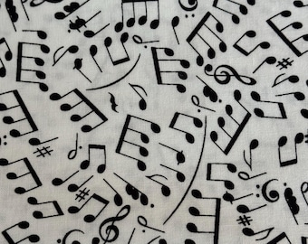 Retired Alexander Henry Musical Notes and Clefs Cotton Fabric  “Making amusic” Music Lover Fabric  Black White Choose Length