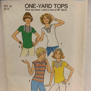 Vintage 1970s Simplicity 7982 Misses Knit Tops Fitted Shirts Sewing Pattern One Yard of Fabric Size 14 Bust 36 UNCUT FF image 2