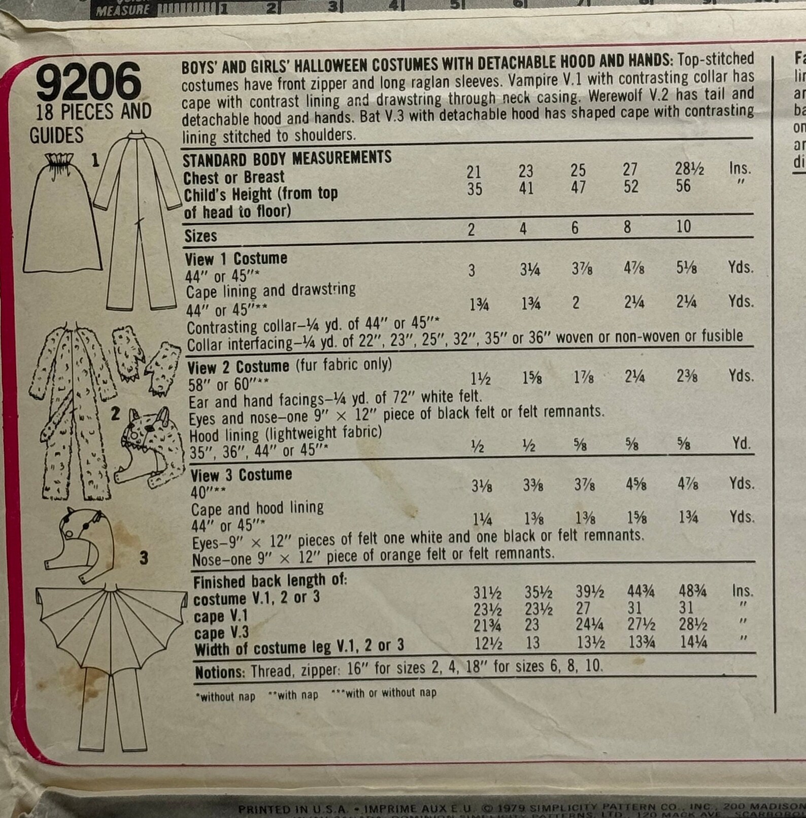 Simplicity 9206 Vampire Werewolf and Bat Halloween Costume Vintage ...