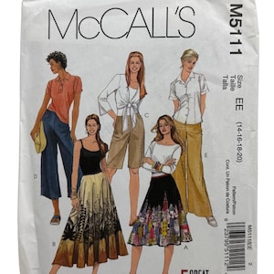 McCall's 5111 petites et petites jupes pantalons shorts pantalon gaucho patron de couture tailles 14-16-18-20 non-coupe FF