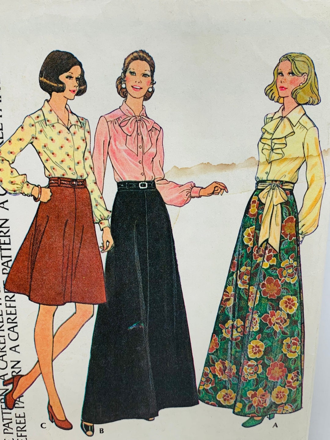 Vintage 70s Mccall’s 3797 Misses Set of Blouses and Flared Skirts Skirt ...