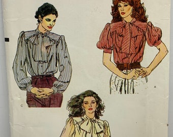 Vintage Vogue 8042 Sewing Pattern Womens Misses Blouse with Tie Bow at Collar 1980s Size 12 or 14 Bust 34 or 36 UNCUT FF