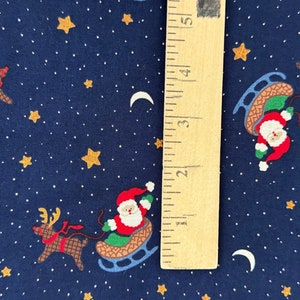 Flying Santa on Sleigh With Reindeer Cotton Fabric Moon and Stars Blue ...