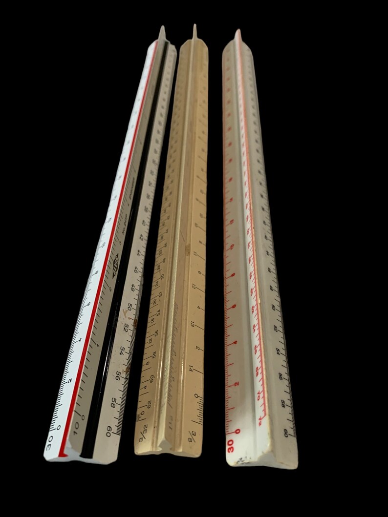 Lot of 3 Vintage Drafting Engineer’s Triangular Rulers Ruler Charvoz ...