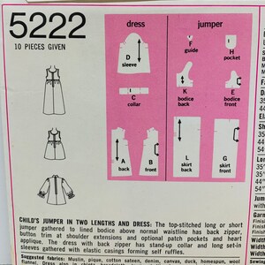 Vintage 1970s Girls Dresses in Two Lengths Sewing Pattern Simplicity 5222 or 5169 Jumper or Skirt Gathered to Bodice Size 5 UNCUT FF image 3