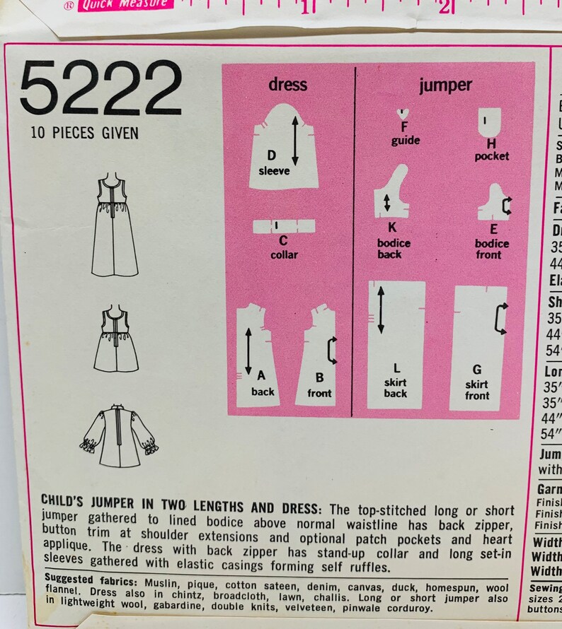 Vintage 1970s Girls Dresses in Two Lengths Sewing Pattern Simplicity 5222 or 5169 Jumper or Skirt Gathered to Bodice Size 5 UNCUT FF image 3