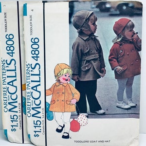 Vintage 1970s Boys and Girl’s Dressy Lined Coat and Hat Sewing Pattern McCall’s 4806 Double Breasted Choose Child Size 3 or 4 UNCUT FF